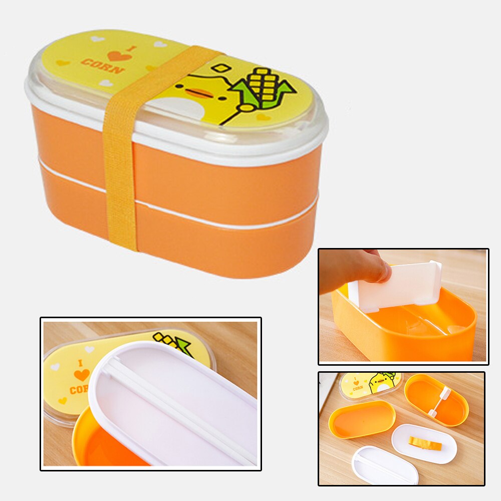 Student Sealed Lunch Box Food Storage Containers Cute Double Layer Bento Box Dinnerware Plastic Cartoon Food Container#1