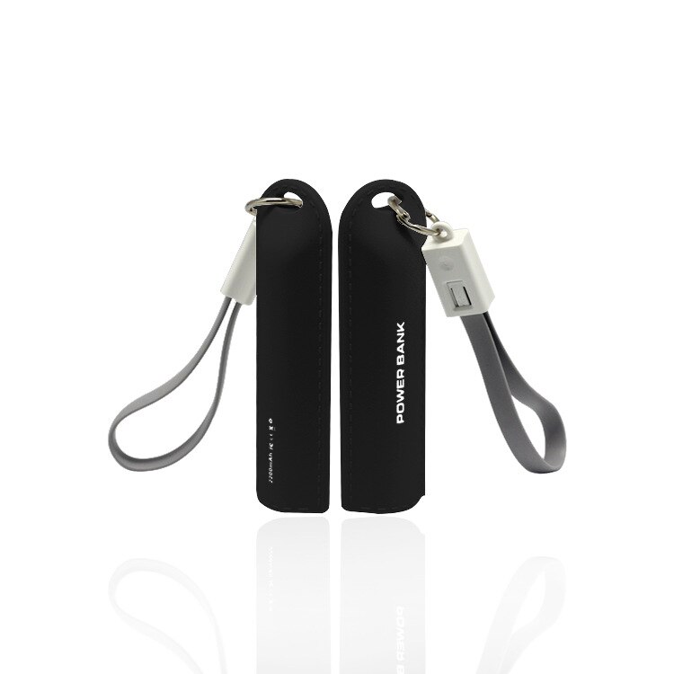 Enkele Sectie Sleutelhanger Mobiele Power Bank Draagbare Mini Met Eigen Kabel Power Bank Android En Apple Twee-In-een Datakabel: BLACK