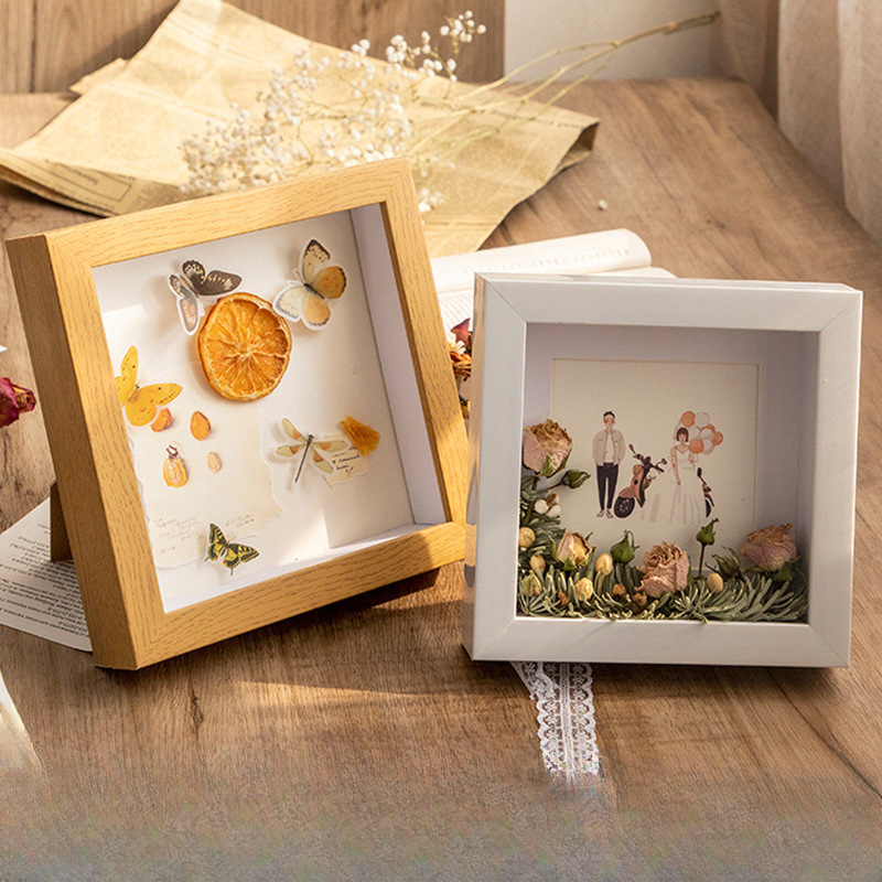 1pcs Square Modern Style Resin Photo Frame, Hollow Specimen Box DIY Photo Frame Butterfly Insect Clay Dry Flower Display Case