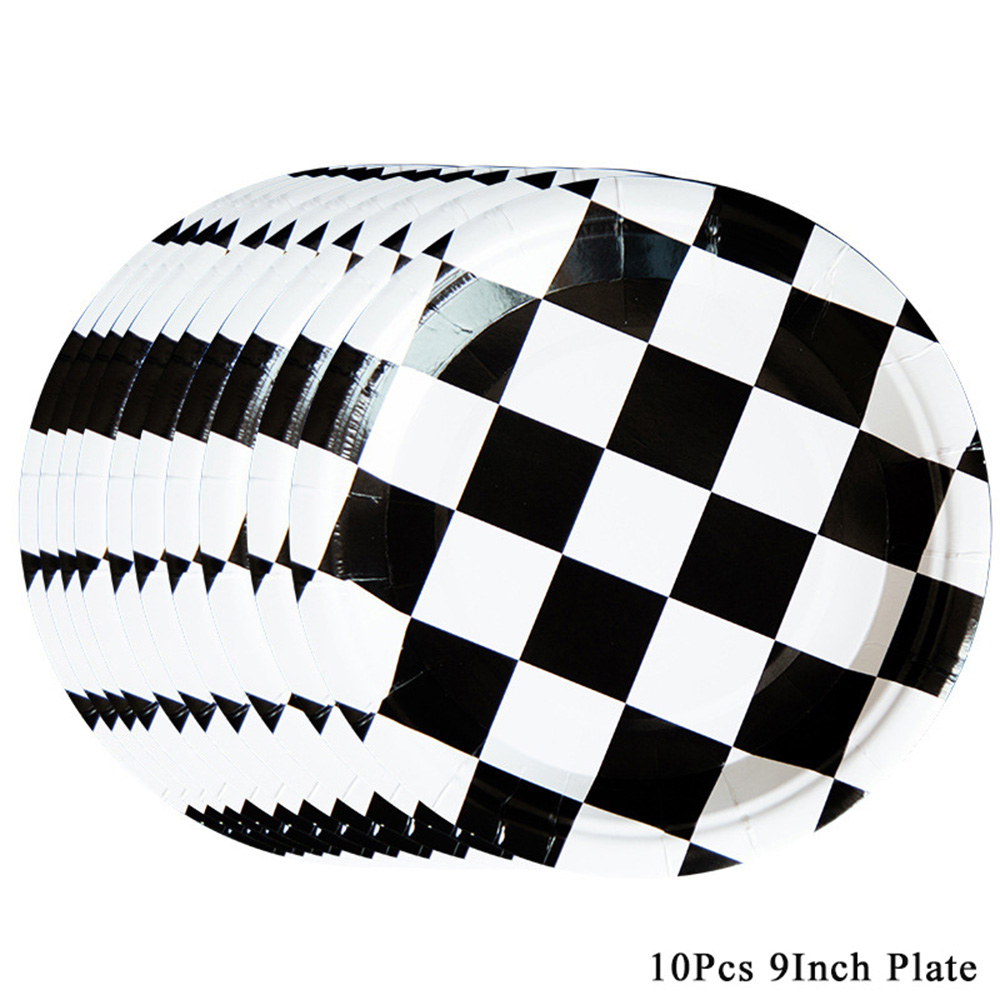 Checkered Disposable Tableware Plates Cups Napkins Racing Car Birthday Party Decorations Race Track Tablecloth Boy Party Favors: Olive