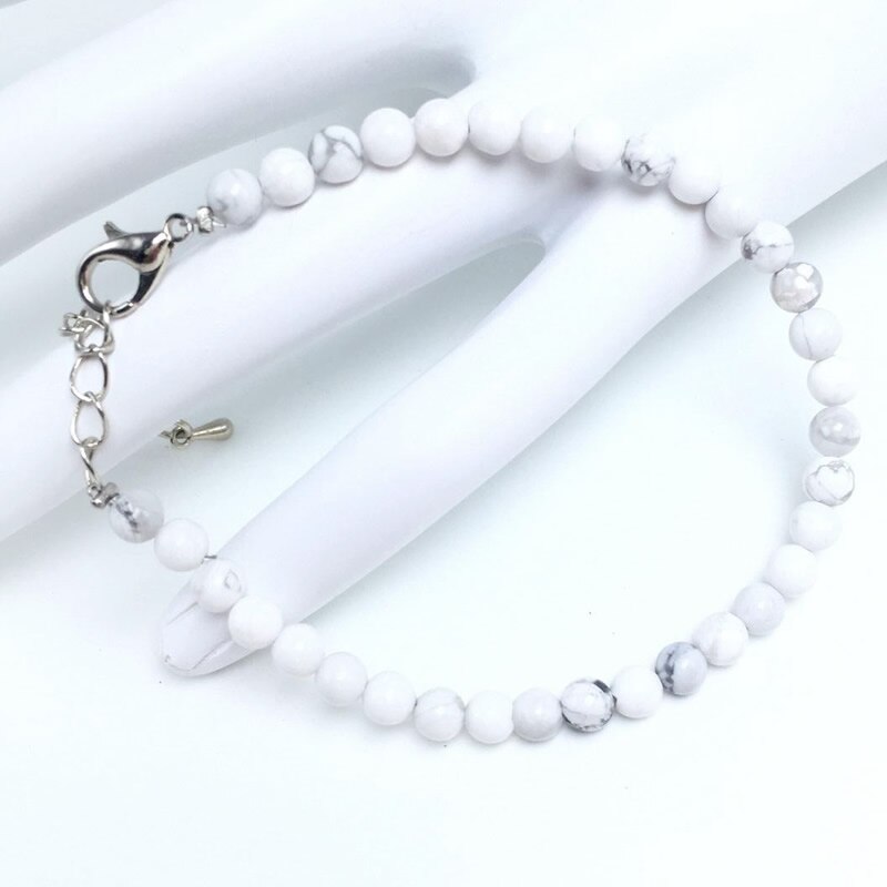Pulsera de energía de cuentas de Chakra para mujeres y hombres, brazaletes de sodalita blanca turquesa, piedra de ágatas redondas naturales, joyería de Yoga hecha a mano, 4mm