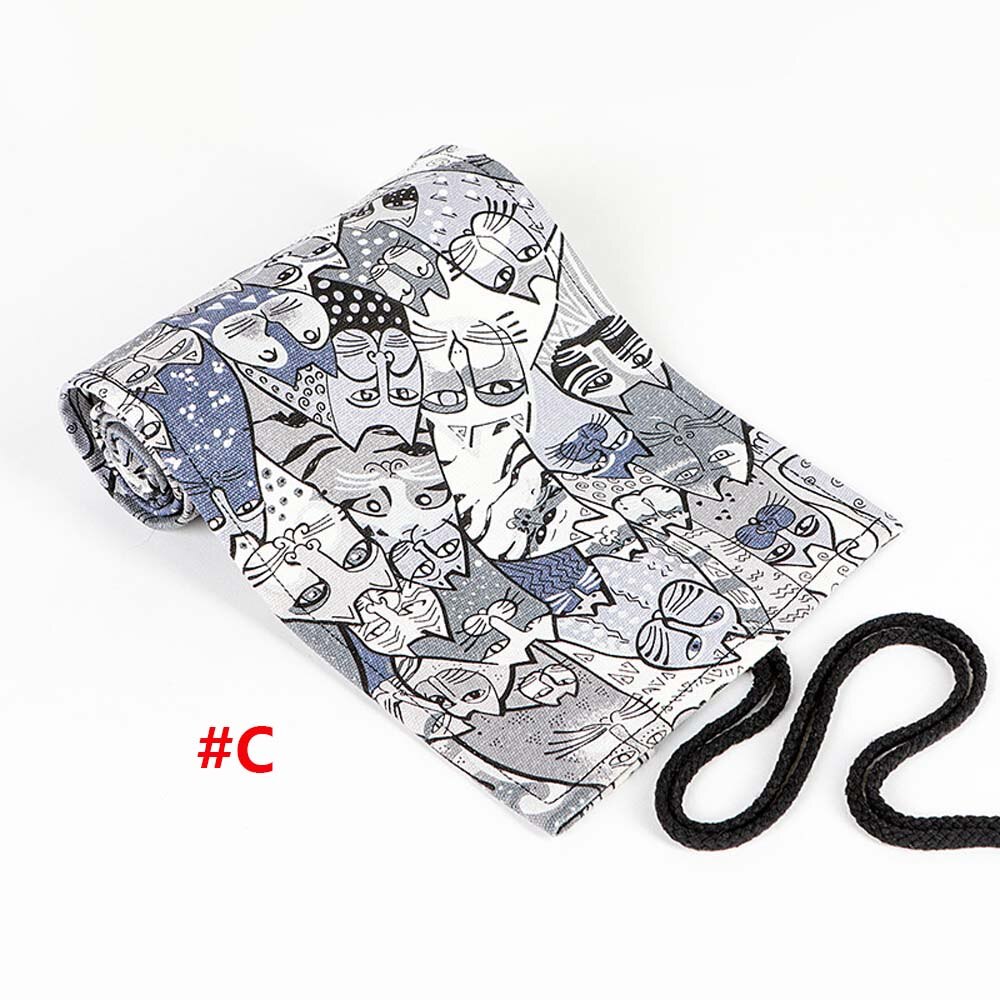 36- gats etui kat schoolbenodigdheden kunst pennenzakjes etui canvas wikkelrol student cosmetische kwast opbergruimte schrijfwaren: C