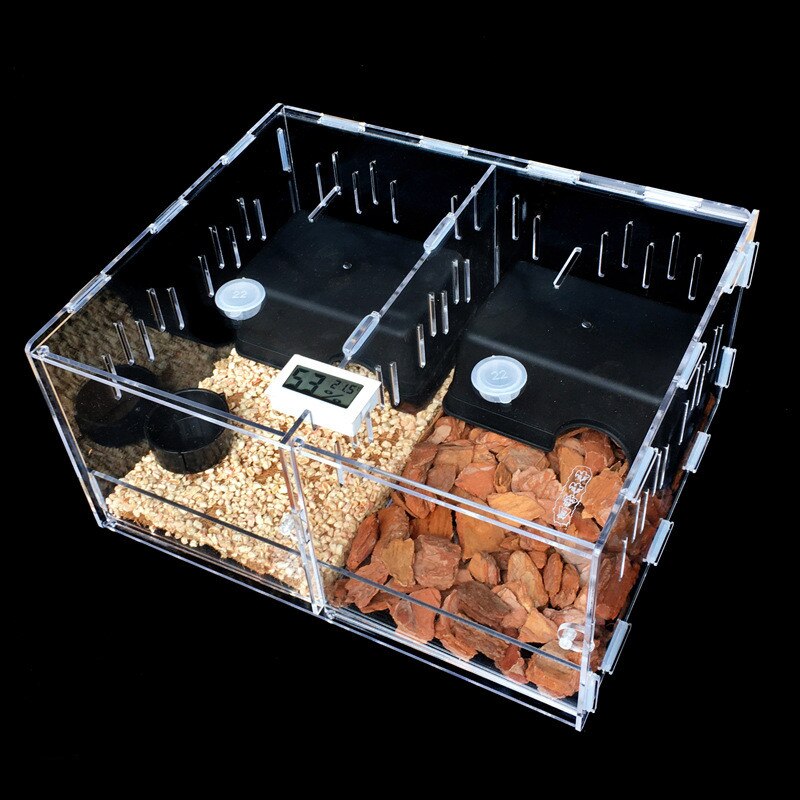 Clear Acrylic Pet Reptiles Tank Terrarium Insect Spiders Lizard Breeding Box House Cage Pet Reptiles Terrariums Supplies 2 Grids