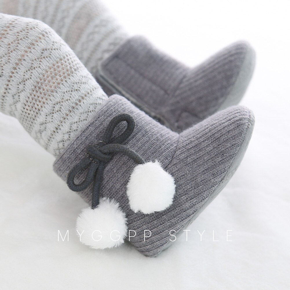 Baby efterår vinterstøvler baby pige drenge vinter varme sko solid toddler fuzzy balls first walkers børne sko 0-18m: Klar / 13-18 måneder