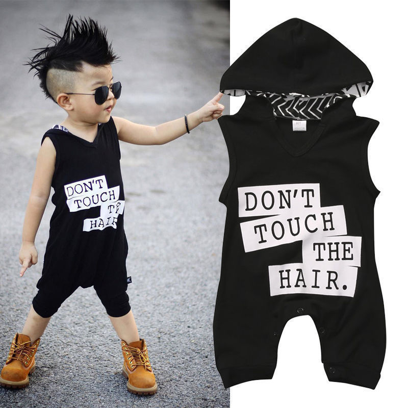 Kühlen Strampler Neugeborenen Jungen Outfits Kleinkind Baby Kinder Jungen Kleidung Sleeveless Baumwolle Mischung Strampler Brief Mit Kapuze Overall