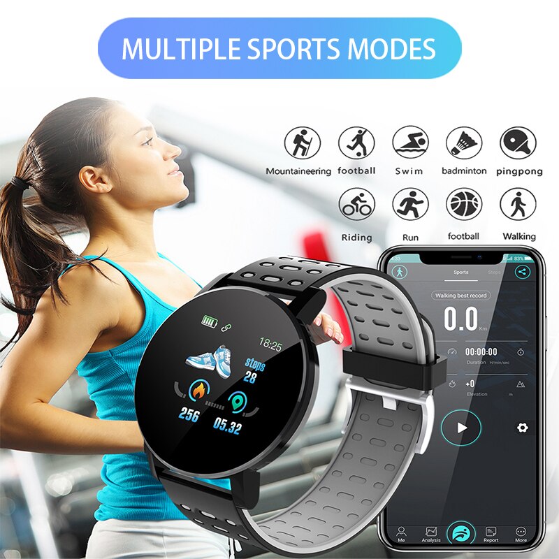 2020 119 Plus Bluetooth Smart Watch pressione sanguigna impermeabile Sport rotondo Smartwatch donna uomo Tracker orologi con sveglia