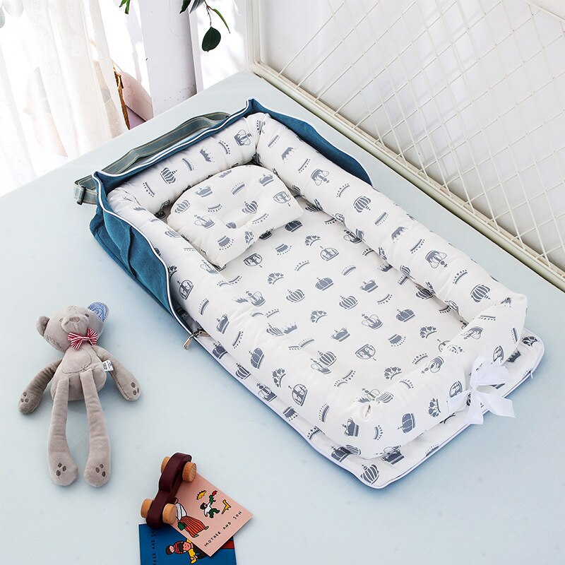 Bolsa tipo cama portátil, parachoques de cama media, protección de aislamiento segura, funda de almohada estereotipada extraíble, estilo de algodón