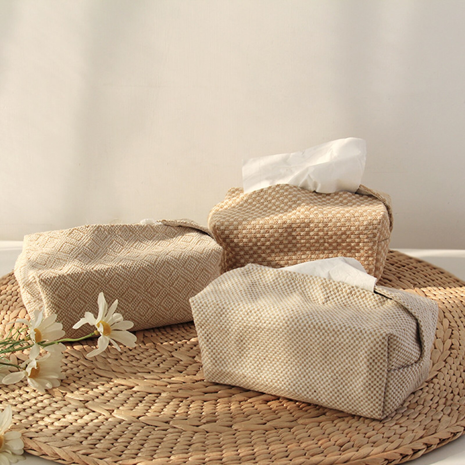 Cajas de pañuelos artísticos de tela de lino y algodón, caja de papel Simple, soporte para servilletas para el hogar, sala de estar y mesa de comedor
