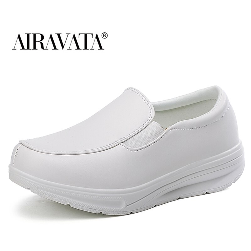 Womens Shake Shoes Loafers Casual Slip-on Comfort Walking Wedges Shoes Platform Nurse Shoes: white / 37