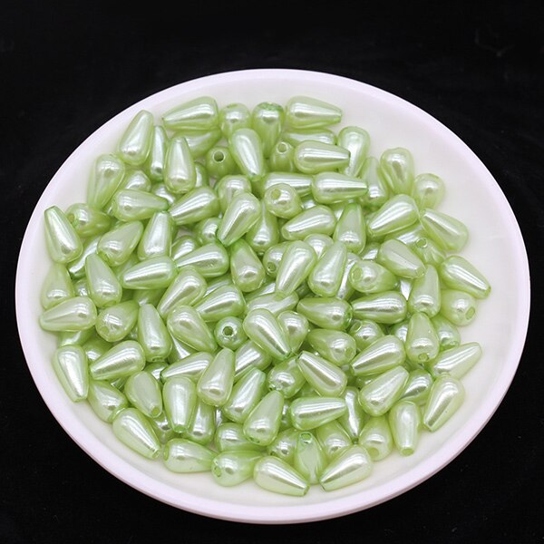 100p 6x10mm gouttelette ABS Imitation perle entretoise perles en vrac pour collier de perles bricolage boucle d'oreille fabrication de bijoux fournitures: lt green
