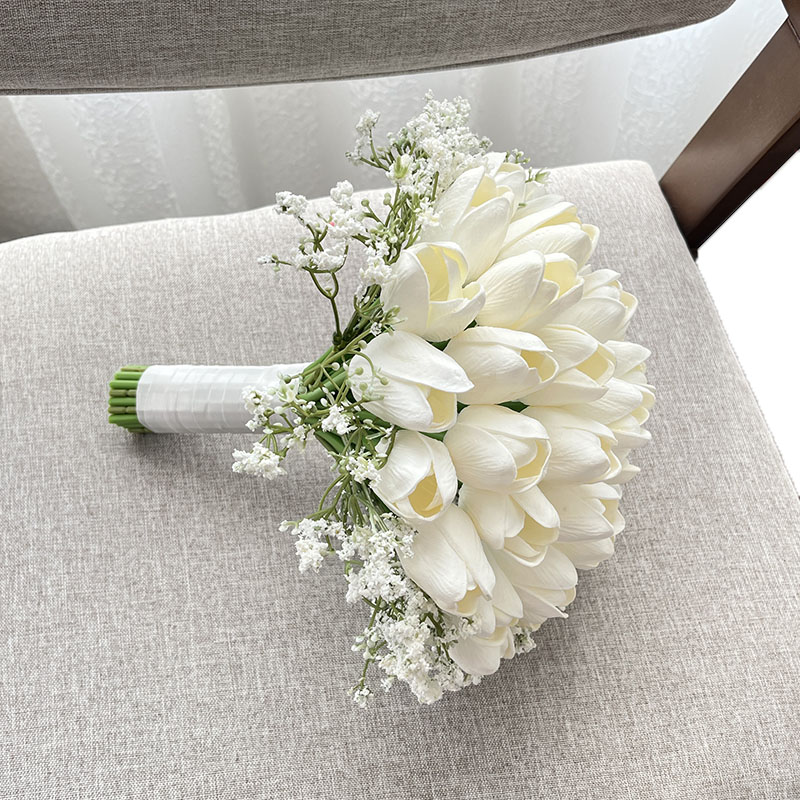 Ramo de novia, accesorios de boda, tulipanes, aliento del bebé, flores artificiales, ramo de novia, centro de mesa, decoración de aniversario