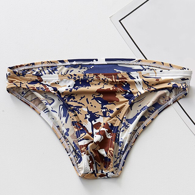 Badeshorts til mænd sexede slip homme leopard underbukser u konvekst undertøj lavtaljet camouflage glat elastisk is #39: Guld / L