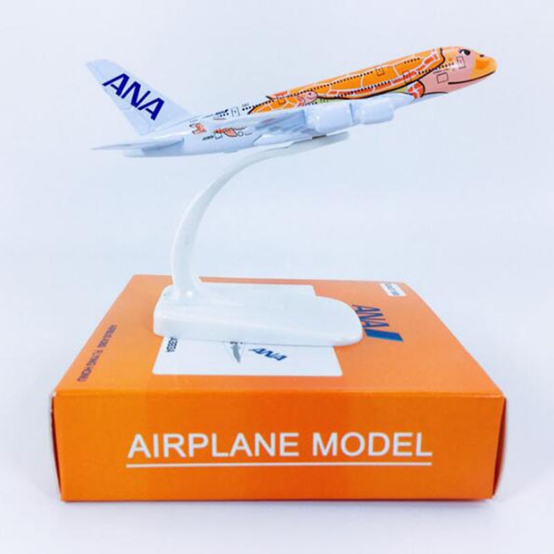 14CM 1/500 Scale A380 380 Japan ANA Airlines Orange Turtle KaLa Plane Model Alloy Aircraft collectible display Airplanes show