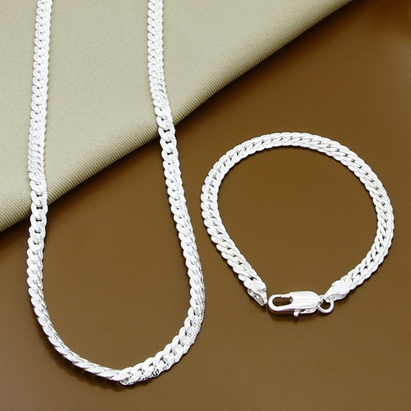 Prijs 6Mm Volledige Sideways Ketting Armband Sets 925 Zilveren Sieraden Sets Voor Vrouw Mannen Top