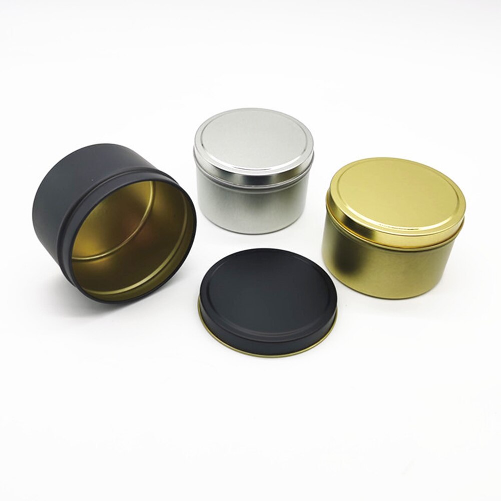 Latas redondas de Metal para velas, envases vacíos de lata de aluminio, 8oz, color negro y dorado, al por mayor, 12 Uds.