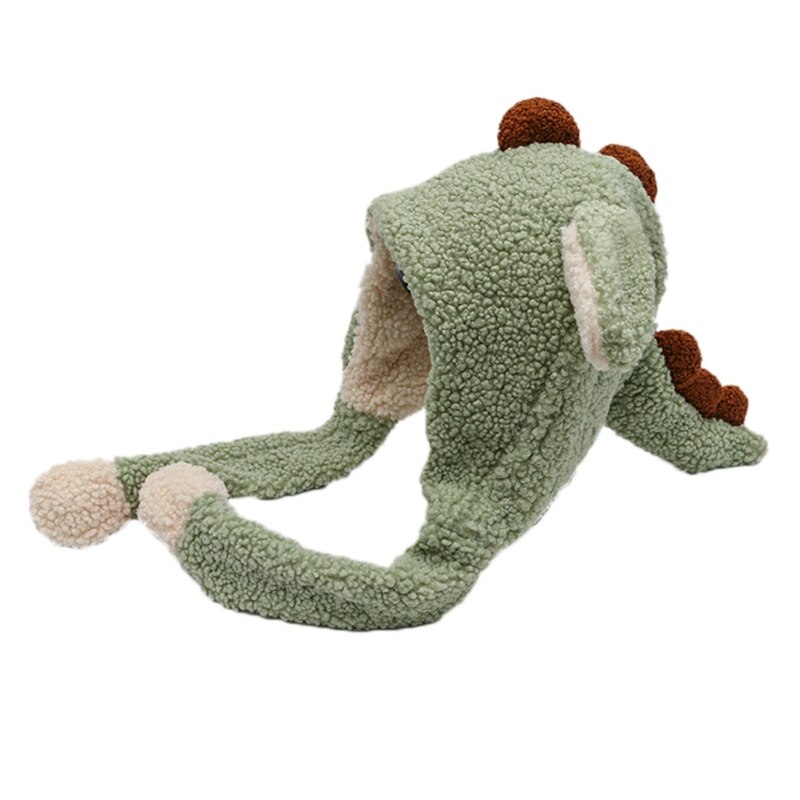 896E Kawaii Cartoon Dinosaur Movable Ears Hat Women Cute Warm Thick Warm Hoodies Neck Scarf with Windproof Winter Autumn: Matcha green