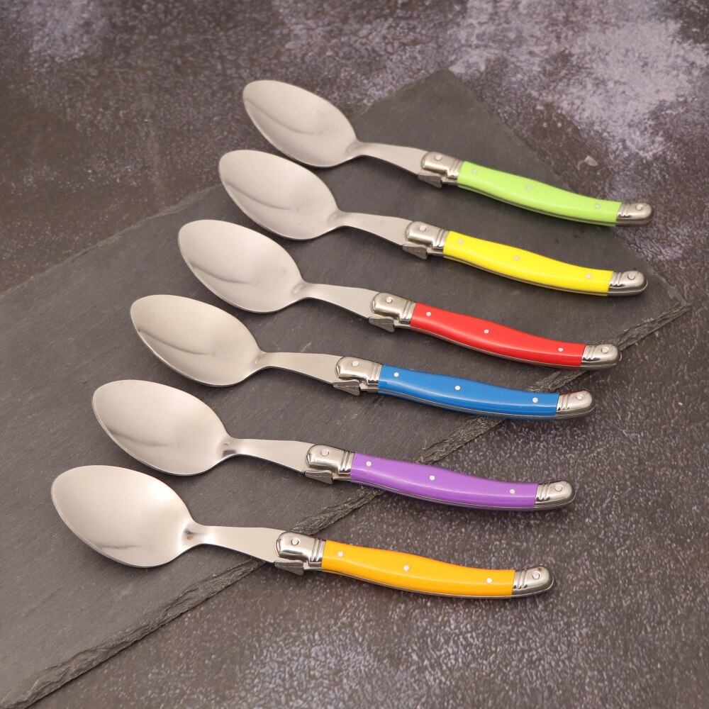 6pcs 8.5inch Stainless Steel Laguiole Dinner Spoon Big Large Tablespoon set Rainbow Handle Soup Scoop Multi Color Cutlery Cafe