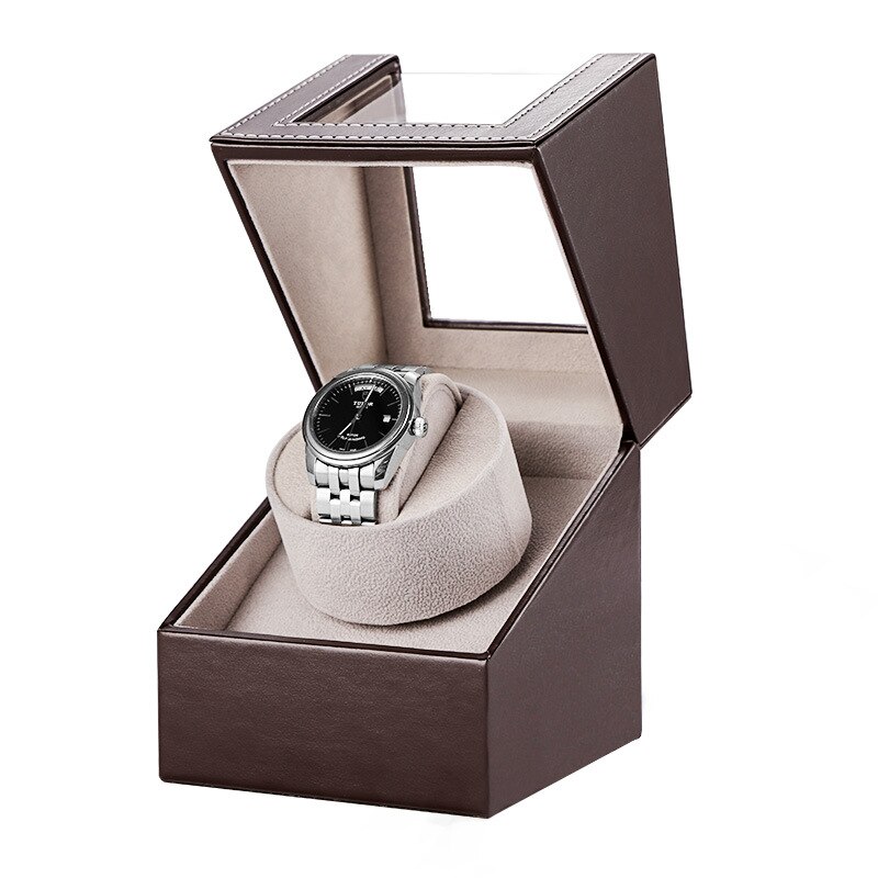 Carbon Fiber Horloge Shaker Mini Enkele Elektrische Horloge Doos Self Winding Horloge Ontvanger Display Horloge Winder Box Eu/us/Uk/Au: Brown gray