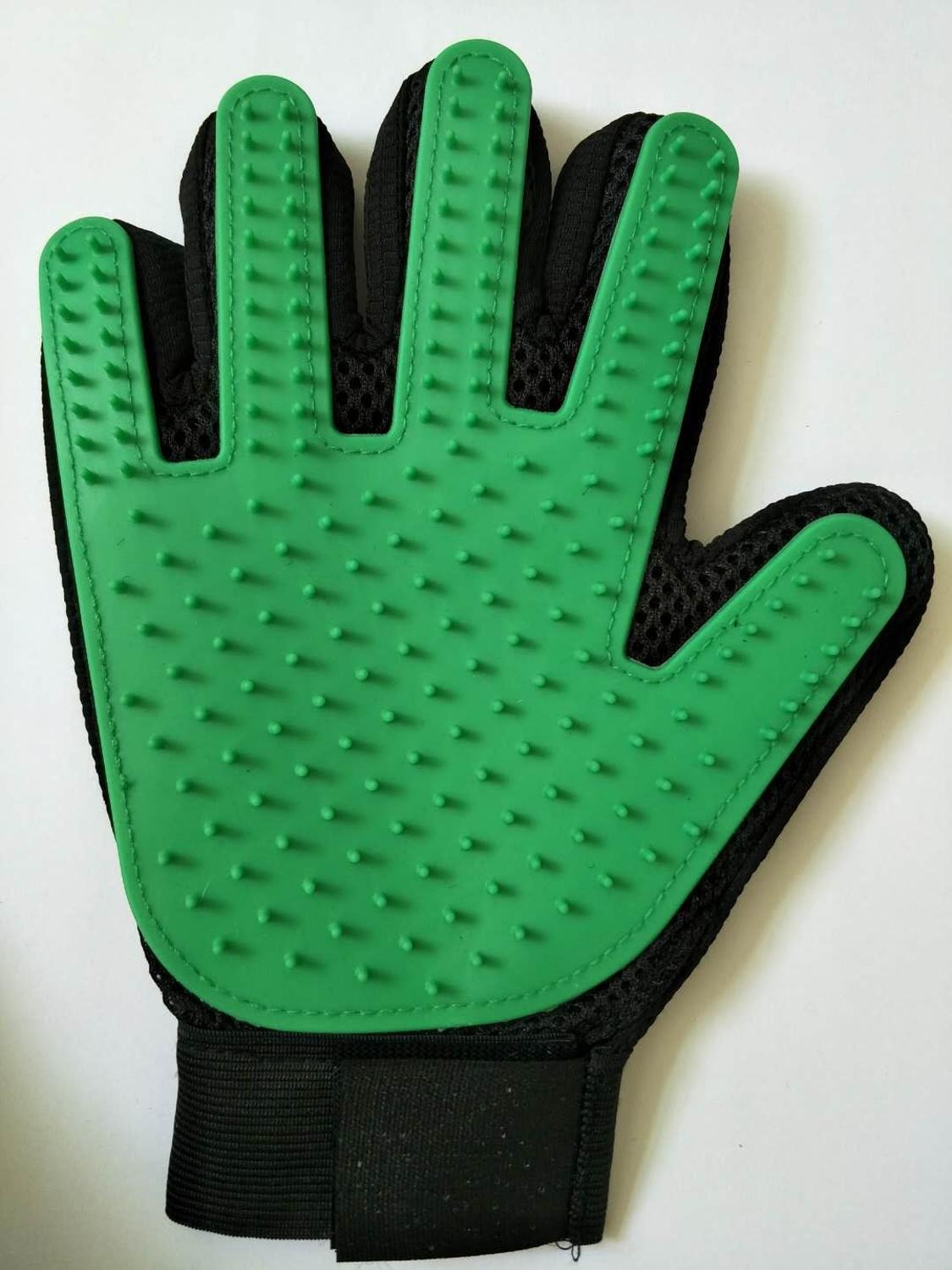 Peine cepillo de pelo para perros y mascotas, guante para limpieza de mascotas, masajeador, suministro de aseo, guante para limpieza de dedos de animales, guante para pelo de gato: Verde claro / right hand