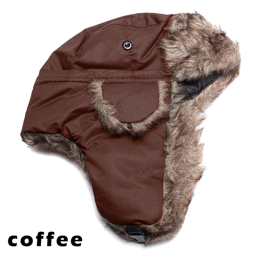 Gorro de esquí ruso para hombre y mujer, gorros gruesos con orejeras, cálidos, de piel Ushanka, a prueba de viento, FS99: coffee