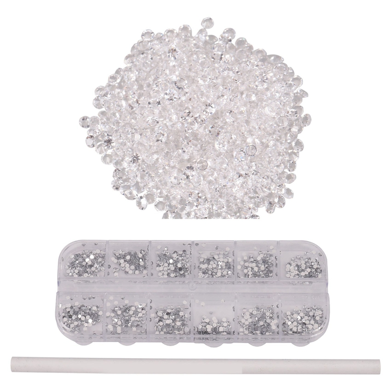 1440Pcs Diamond Diy Nagels Steentjes Kristal Platte Met 3000Pcs 3D Acryl 2Mm Rhinestones Gems Studs Nail Art kit