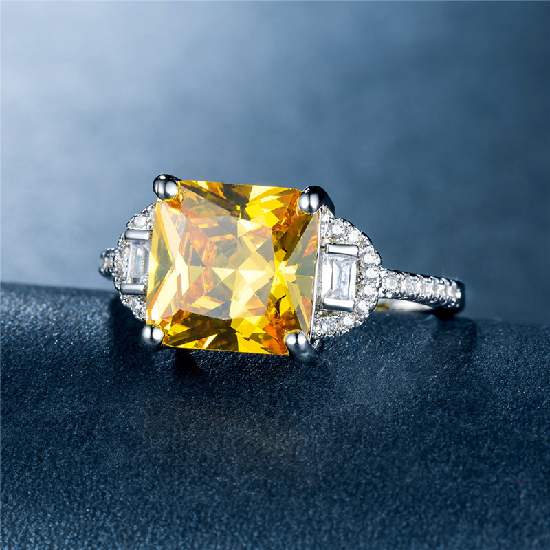 Huitan retro Cocktail Party Ring Band Mit kubisch Platz Kristall Stein Schneiden Luxus Hochzeit Engagement Schmuck Ring