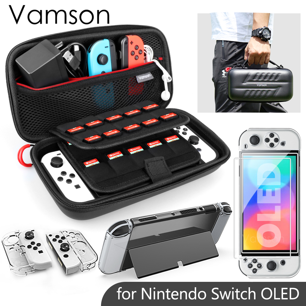 Vamson Waterdichte Draagtas Pu Voor Nintendo Switch Oled Reizen Beschermhoes Opslag Draagtas Accessoires Kit