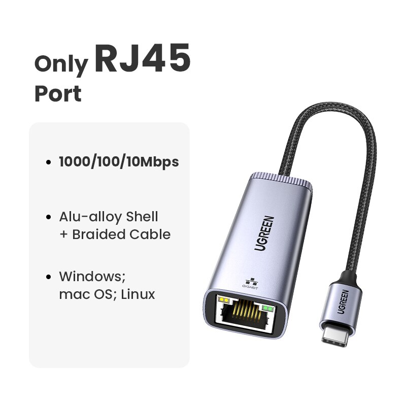 UGREEN USB Ethernet USB-C Ethernet Adapter HUB 1000Mbps for Laptop Macbook Samsung Dell Xiaomi USB Ethernet Adapter Network Card: Only RJ45 Port