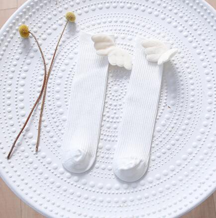 Meisje Been Sok Knie Hoge Pure Witte Vleugels Leuke Kalf Hoge Sokken Hopen Sokken Dunne Katoenen Sokken Kinderen Studenten lange Sokken: white