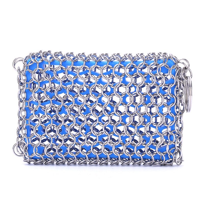Kitchen Accessories Cast Iron Stainless Steel Cleaner Chainmail Scrubber For Skillet Wok Pot Pan Pre-seasoned Barbecue: Blue1 Ring