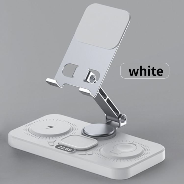 Station de recharge sans fil pliable 4 en 1 pour iPhone série 16 ~ 12, Station de recharge sans fil pour série iWatch, série AirPods: WHITE
