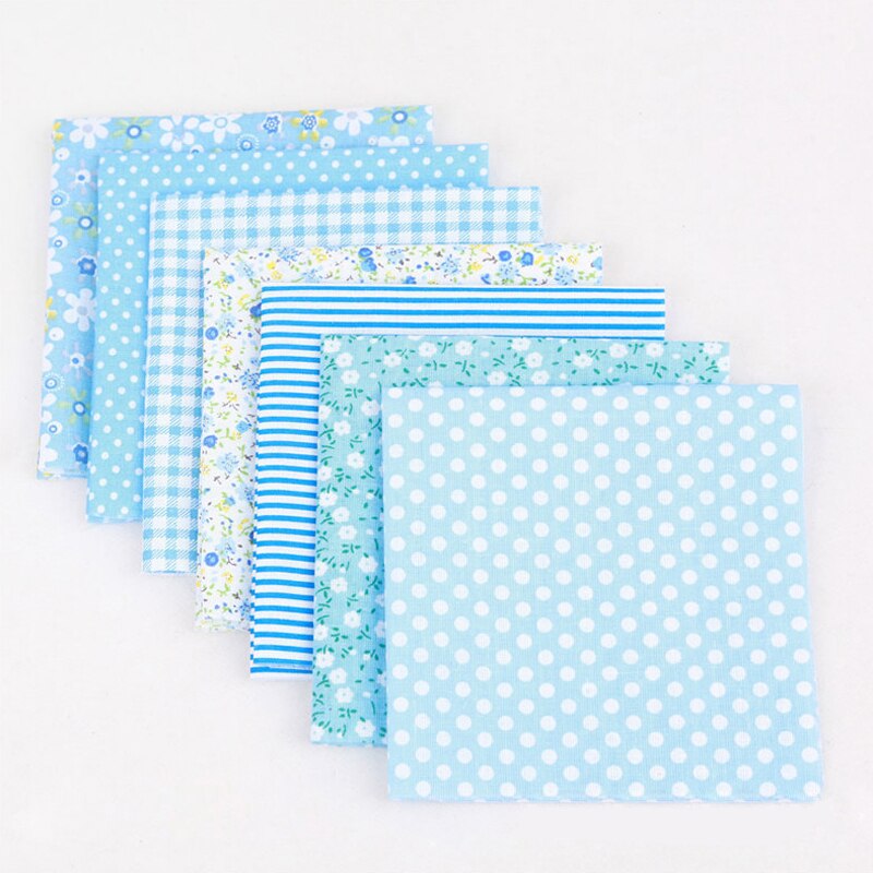 Tela de retales con estampado Floral, tejido liso de algodón, pequeño, hecho a mano, 25x25CM, , 7 unidades: Blue