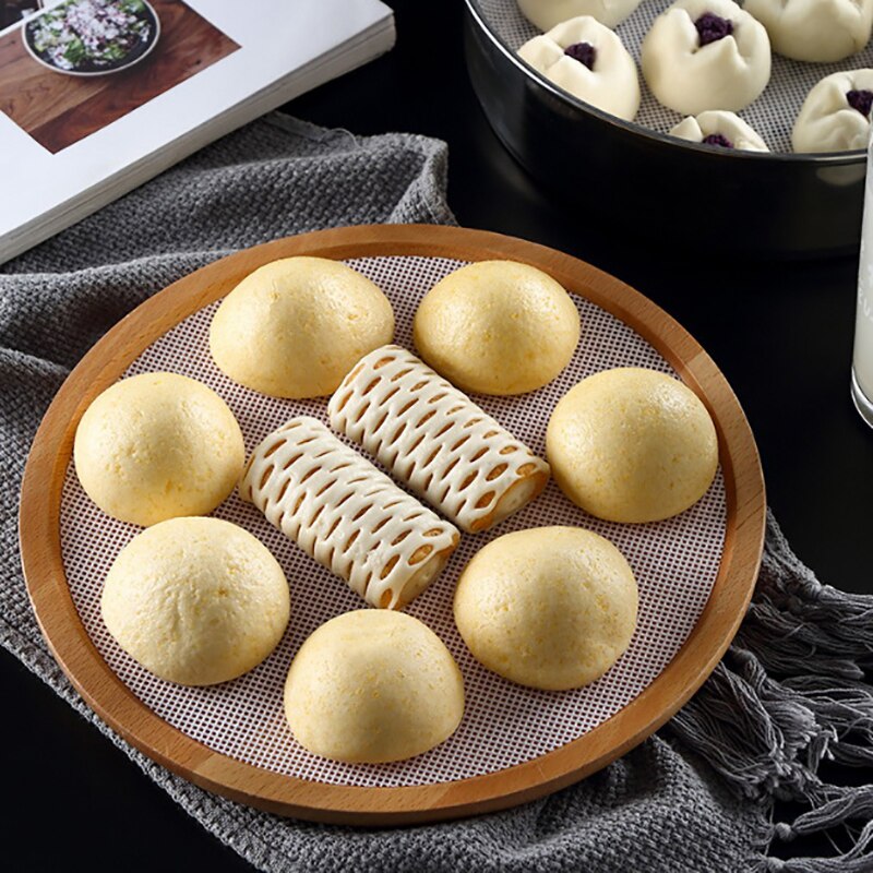 White Round Dumplings Mat Steamer Paper Silicone Steamer Non Stick Pads Buns Baking Pastry Dim Sum Mesh Mat Cooking Accessories