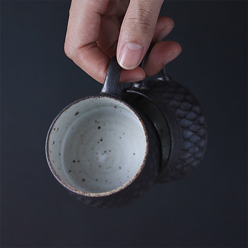 Handmade Ceramic Coarse Pottery Espresso Coffee Cup with Saucer Set Simple Office Milk Yogurt Mug Teacup Drinkware