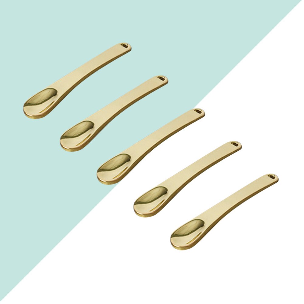 5Pcs Mini Makeup Spoon Premium Metal Spatula Beauty Scoop Skincare Tool For Face Mask Cream Moisturizer Kit Golden
