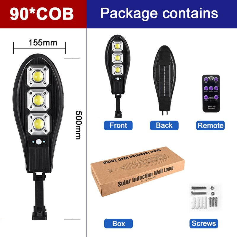 5000Watt LED Outdoor Solar Light Solar Powered Lamp Waterproof Solar Light PIR Motion Sensor Street Lamp For Garden Decoration: 90COB / 2PCS