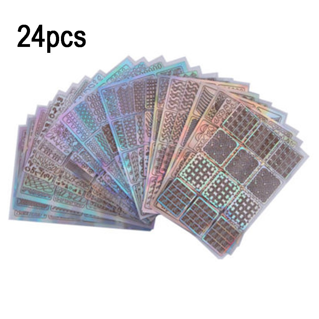 Women Nail Sticker Girl Gel Nail Extension Hollow Decal Manicure Art Decoration 6 /12/24 Pcs set: 24pcs