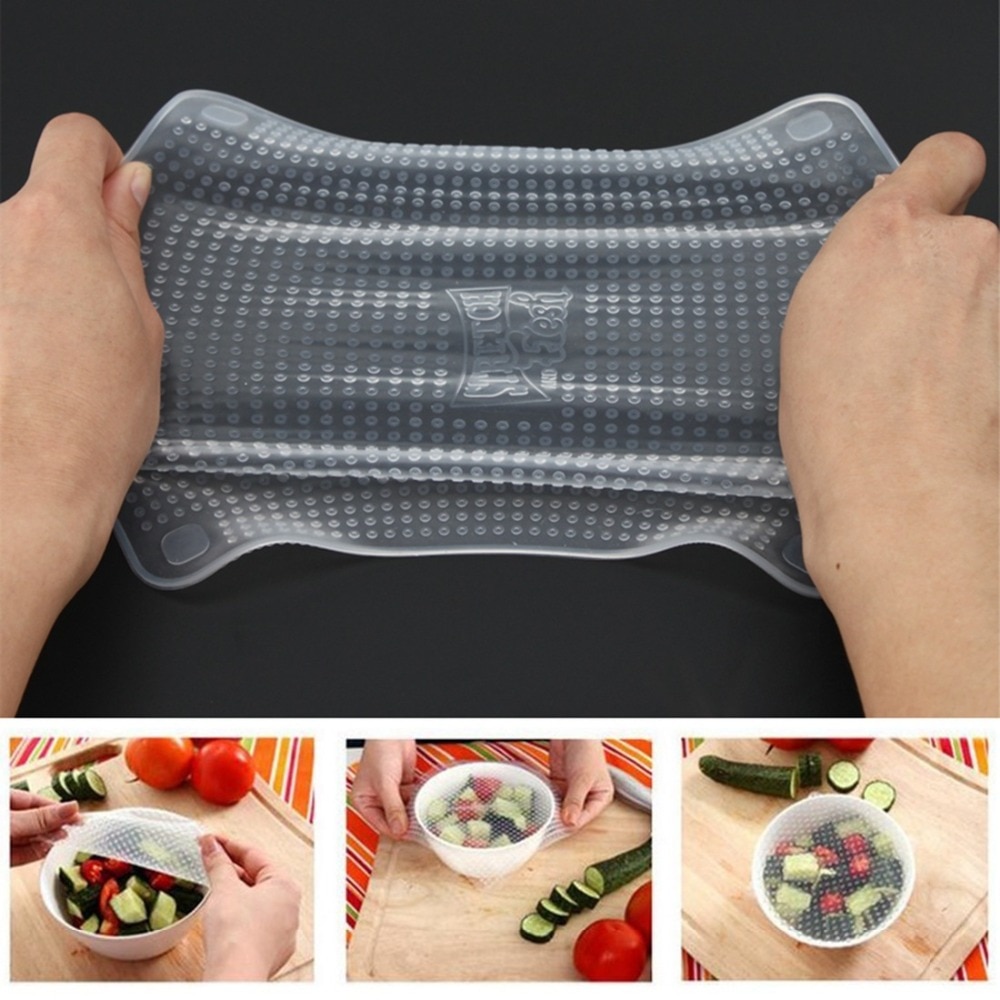 4pcs Multifunctional Food Fresh Keeping Saran Wrap Kitchen Tools Reusable Silicone Food Wraps Seal Cover Stretch