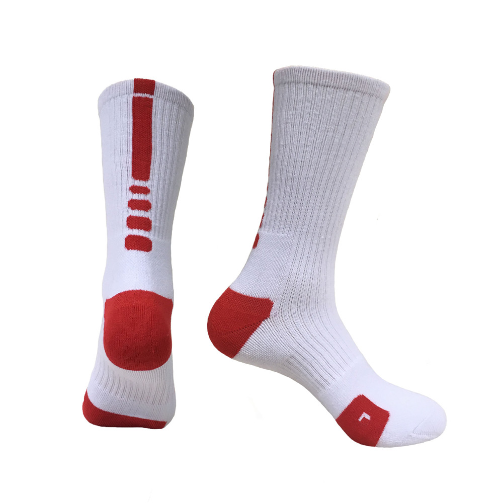 Skridsikker kompression drengestrømper cykling cykling løb sport mænd lange sokker høj elastisk badminton fodbold fodboldstrømpe: Hvid rød