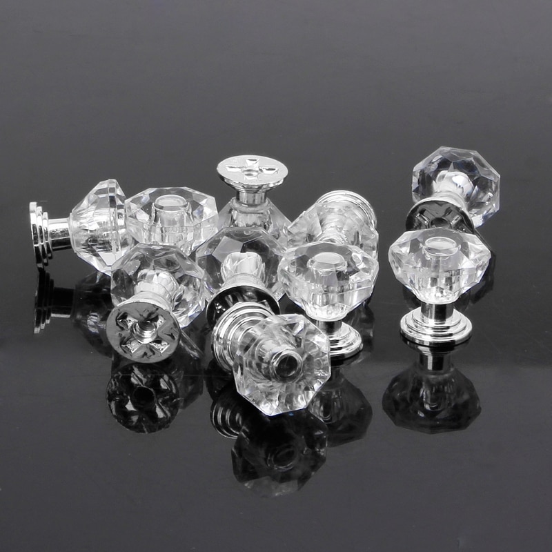 10PCS Diamond Shape Crystal Glass Cabinet Knob Drawer Pull Handle For Jewelry Box Cabinet