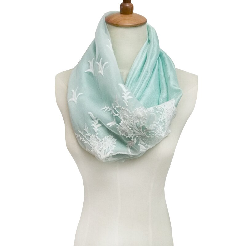 Kesä silkki puuvilla pitsisormus infinity paksu naisten huivi naisten huivi kaksoisympyrä foulard femme cachecol: Vaaleansininen