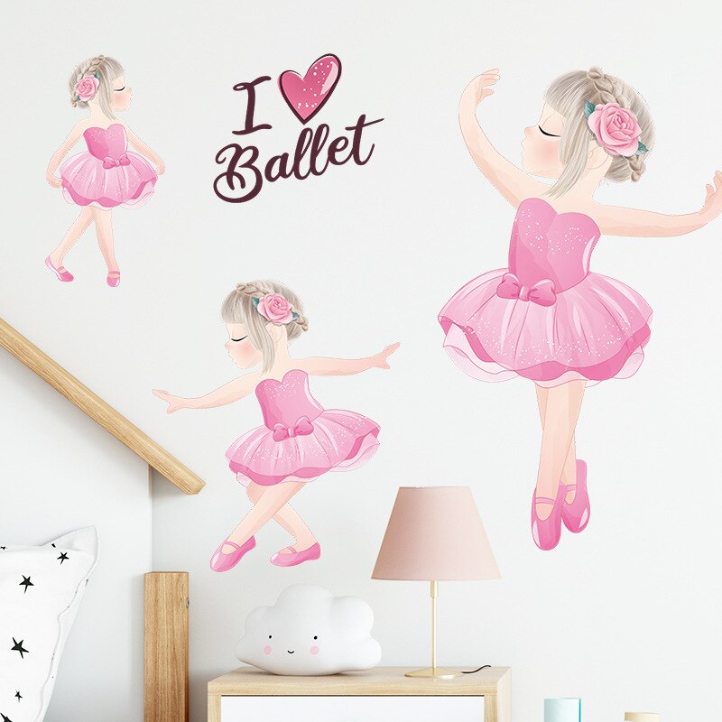 Cute Dancing Girl Wall Stickers for Kids Girls Rooms Decoration Bedroom Girl Wallpaper Room Decor Nursery Stickers Wall Decals