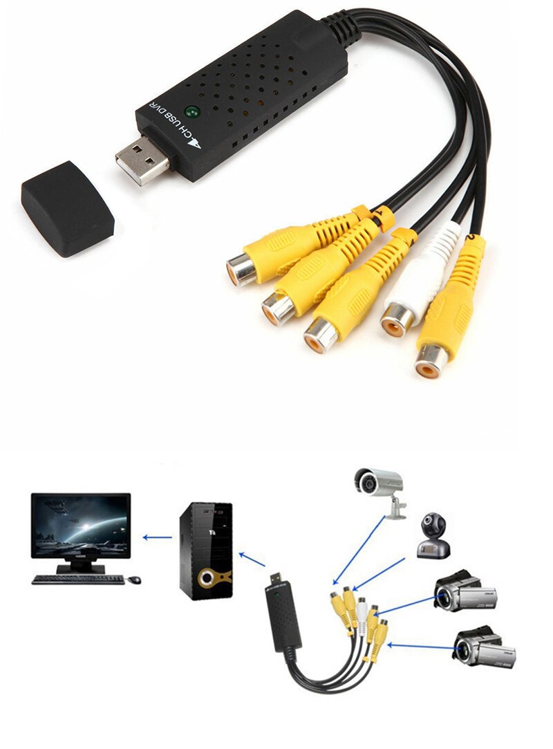 USB 2.0 Computer PC 4 Channel CVBS Audio Video Capture Card Video Grabber for DVR DVD VHS Player Security Camera Video Recorder