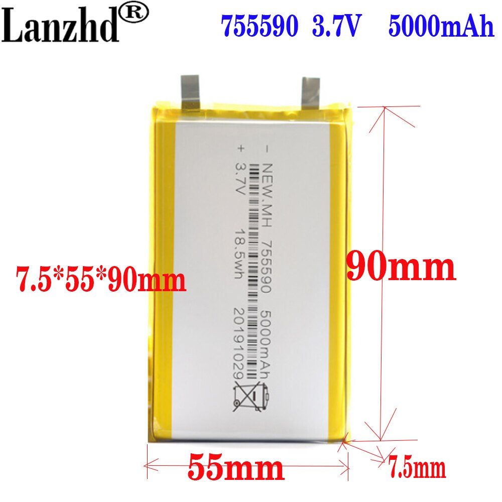 1-10 stücke 3,7 V 5000mAh Lithium-Polymer LiPo Batterie zellen Für Mp3 Power bank PSP handy PAD protable tablet PC 755590