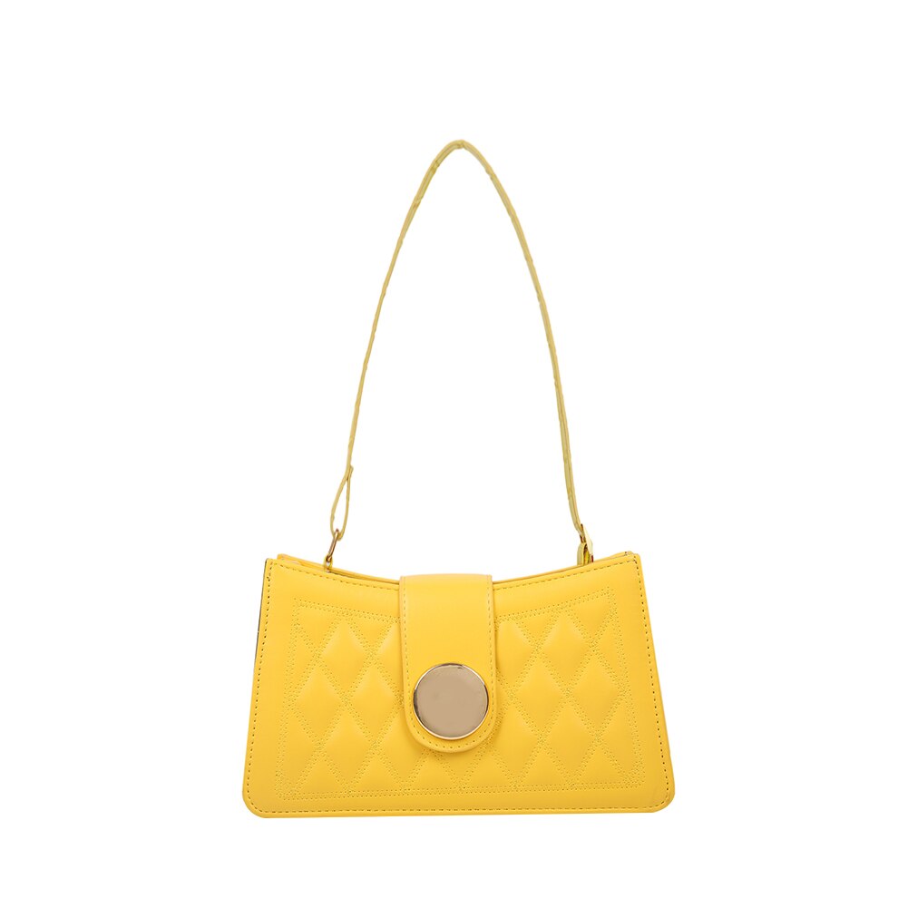 treillis modèle sac à main en cuir PU Portable femmes couleur unie sous les bras sacs à bandoulière femme décontracté rue voyage fourre-tout: Jaune