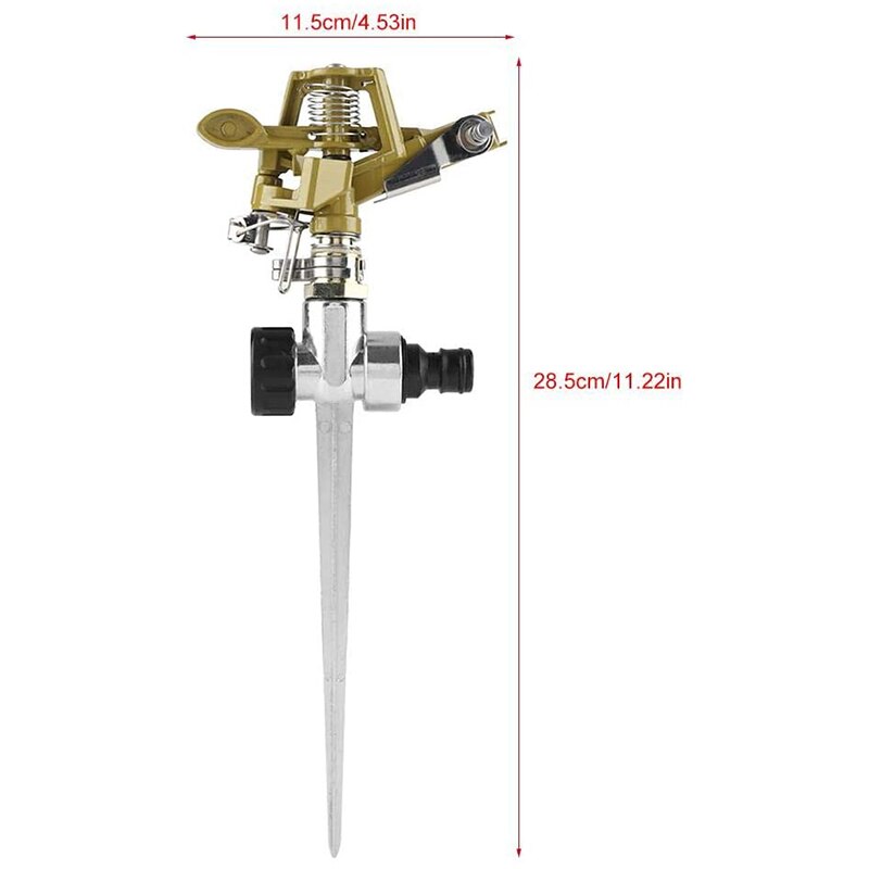 Arroseur à pulsations en métal, Rotation de 360 degrés, pour pelouse avec pic, système d&#39;irrigation du jardin, 4 pièces