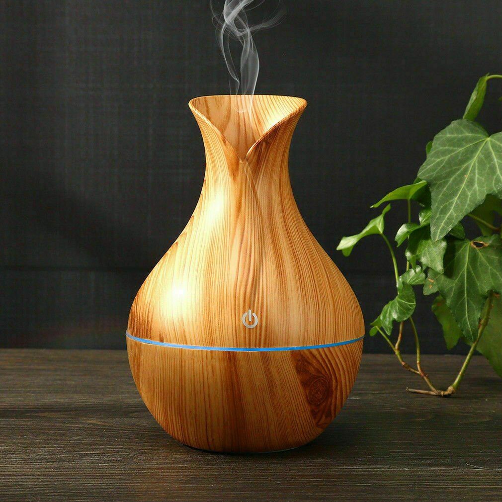 Humidificador aromático eléctrico, difusor de aceites esenciales ABS PP de 130ML con luz LED, moderno estilo madera de , aroma agradable para uso de aromaterapia: Light Wood Vase