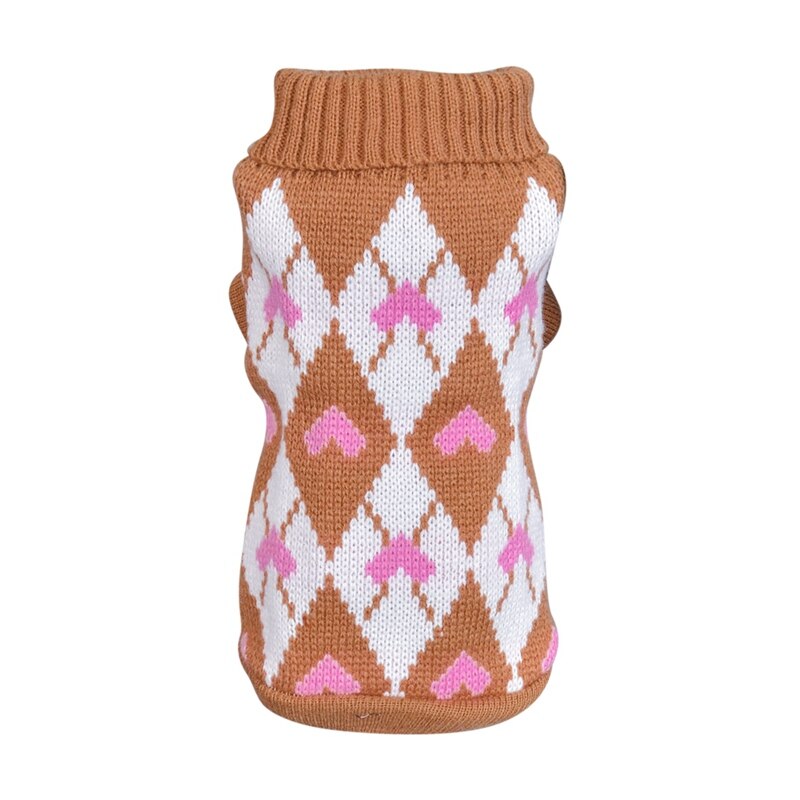 Cute Heart Pattern Dog Sweater Pet Winter Knitting Clothes Soft Warm Puppy Sweaters Coat Jacket For French Bulldogs Yorkies: Khaki / XXL