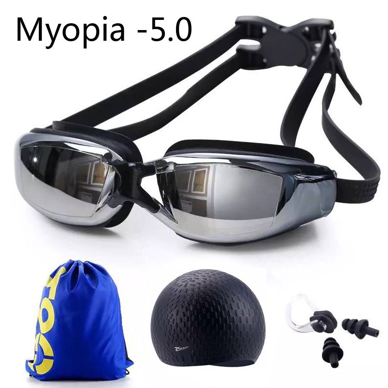 Zwembril Recept Bijziendheid Professionele Duiken Bril Mannen Vrouwen Waterdichte Siliconen Cap Dioptrie Eyewear Zwembad Zak: Black Myopia -5.0