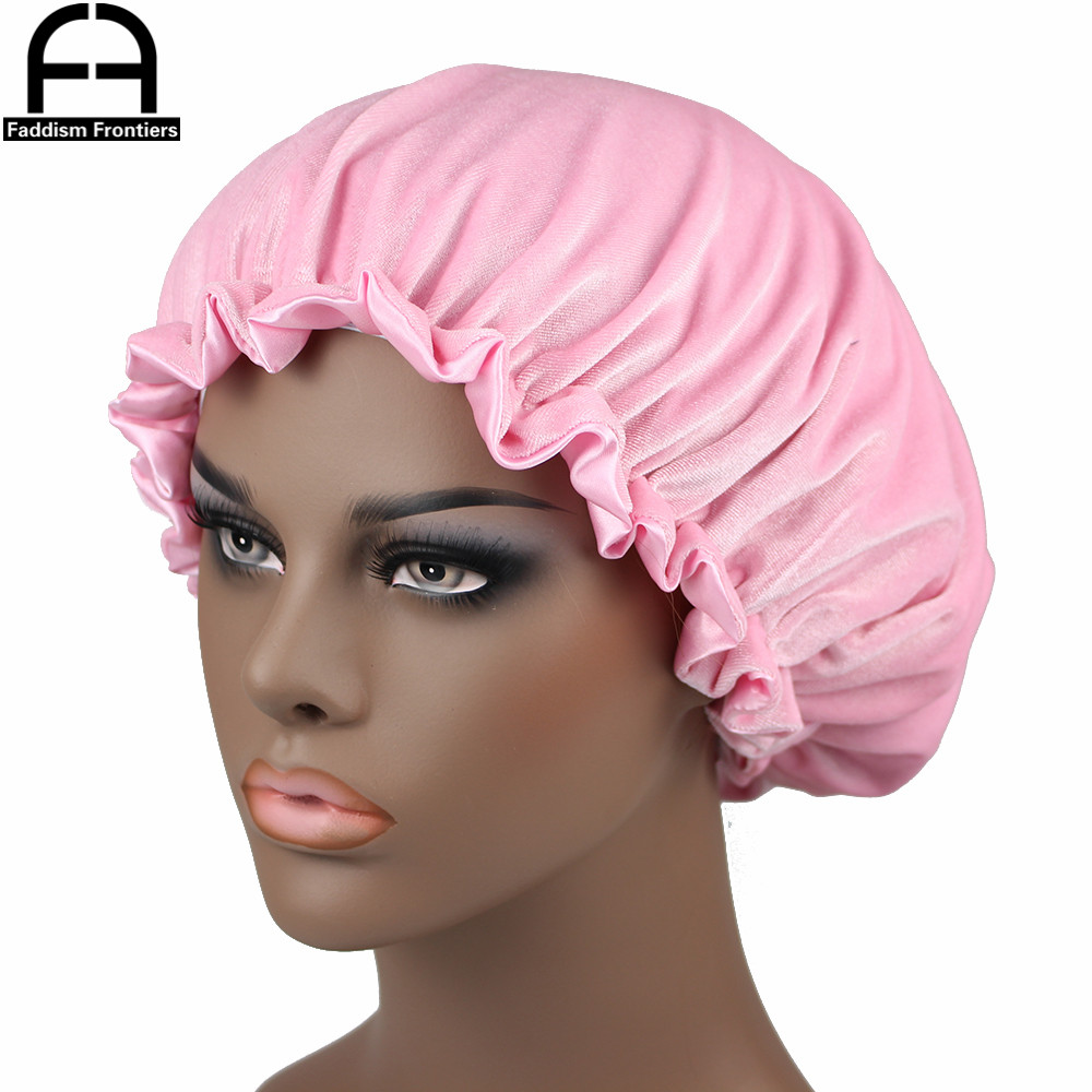 Reversible Velvet Bonnet Satin Lined Elastic Band Bonnets Sleeping Cap Women Lady Turban: Pink